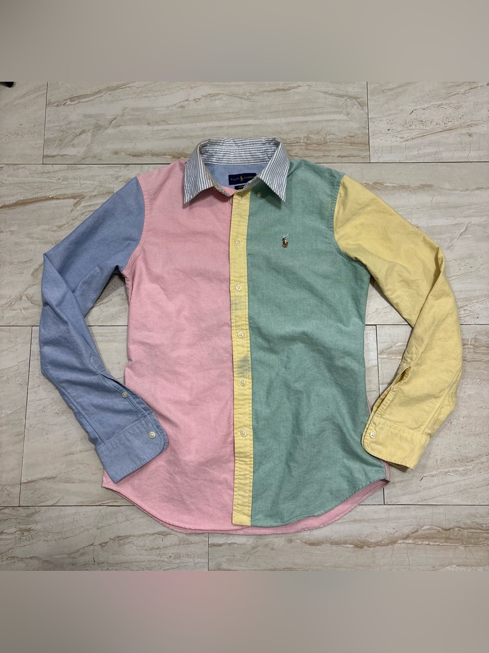 Ralph Lauren Women's Size Small Pastel Multi-Color Block Button Down Shirt